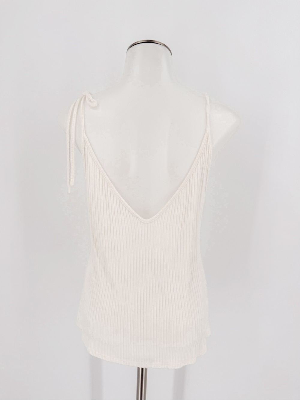 Reformation Cream Ribbed Tie-Shoulder Tank Top - Picture 4 of 6